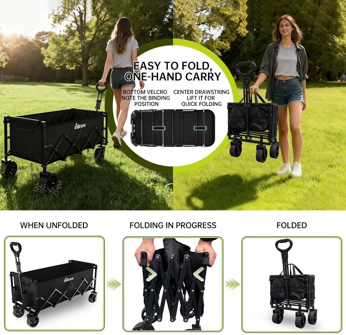 Heavy Duty Foldable Wagon Cart with All-Terrain Wheels, 480LBS Capacity for Gardening Shopping Beach Camping