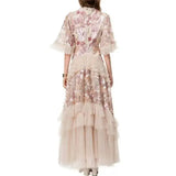 QMQA Fashion Women's Elegant Dress Embroidery Sequin Flare Sleeve Ruffle Puff Cake Dresses 2027 Summer New Female Clothing QM648