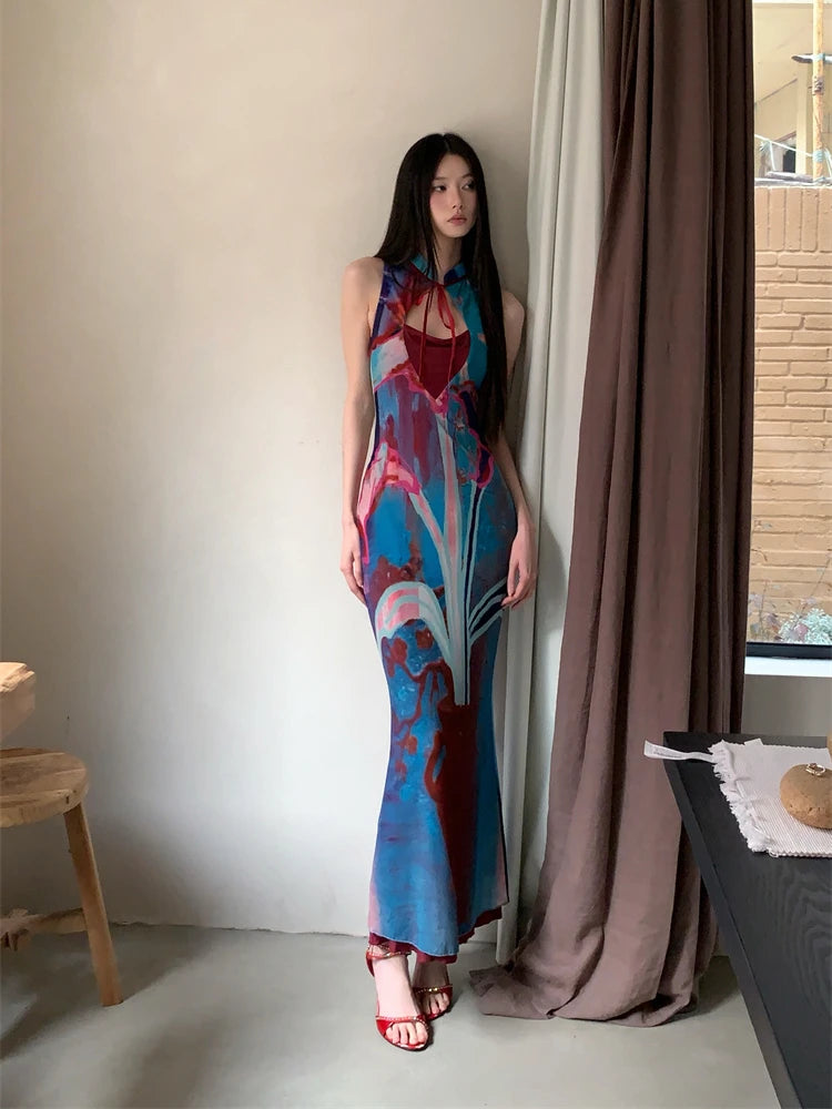 CHEERART Designer Floral Long Summer Dress Woman 2025 Party Evening Bodycon Tunics Sleeveless A Line Midi Dress Clothing
