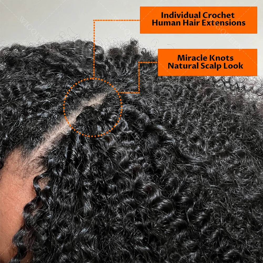 15A Small Spirals Curly Miracle Knots Feather Crochet Human Hair For Boho Braiding Invisible Knot PreSeparated Knotless Kinky Curly Crochet Human Hair Extensions Reusable Pre looped Natural Black Crochet Bundles With String Bulk 100% Human Hair Extensions