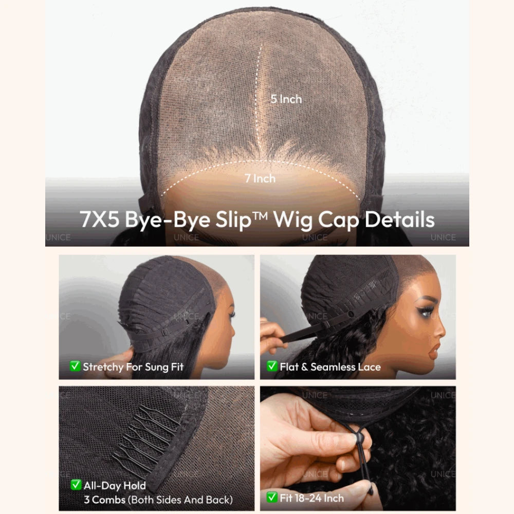 UNICE 7x5 Pre Cut Pre Bleached Glueless Wigs Human Hair Drawstring Cap Chesnut Brown Ombre Yaki Straight Wig 150% Density