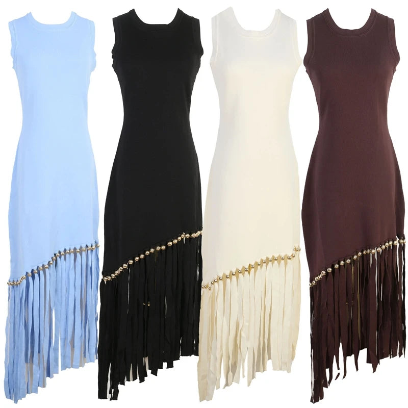 Ele Long Knitted Dr Slim Fit Svel Vintage Tassel Trim Wrap Around Skirt High Waist Silk Tead Lace Summer Dr
