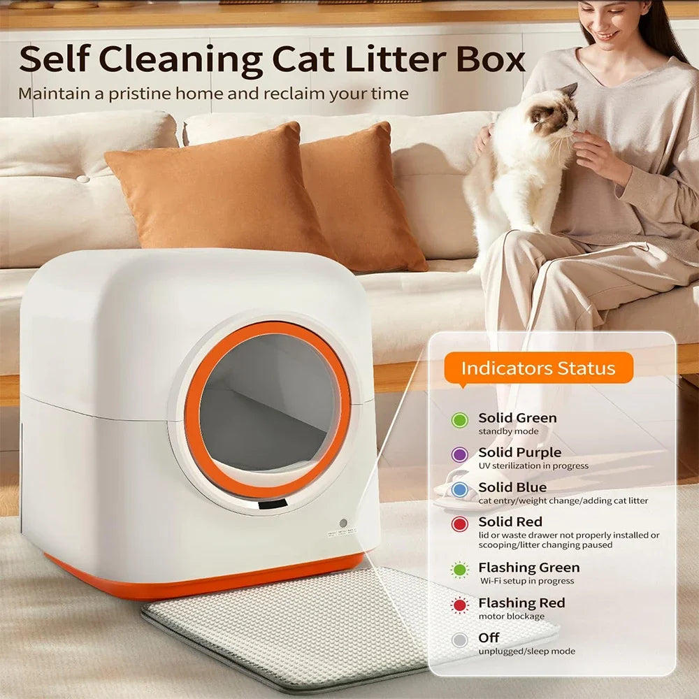 Automatic Self-Cleaning Smart Cat Box 60L Capacity APP Control Anti-Pinch Safety Hands-Free Waste Removal Cats Friendly