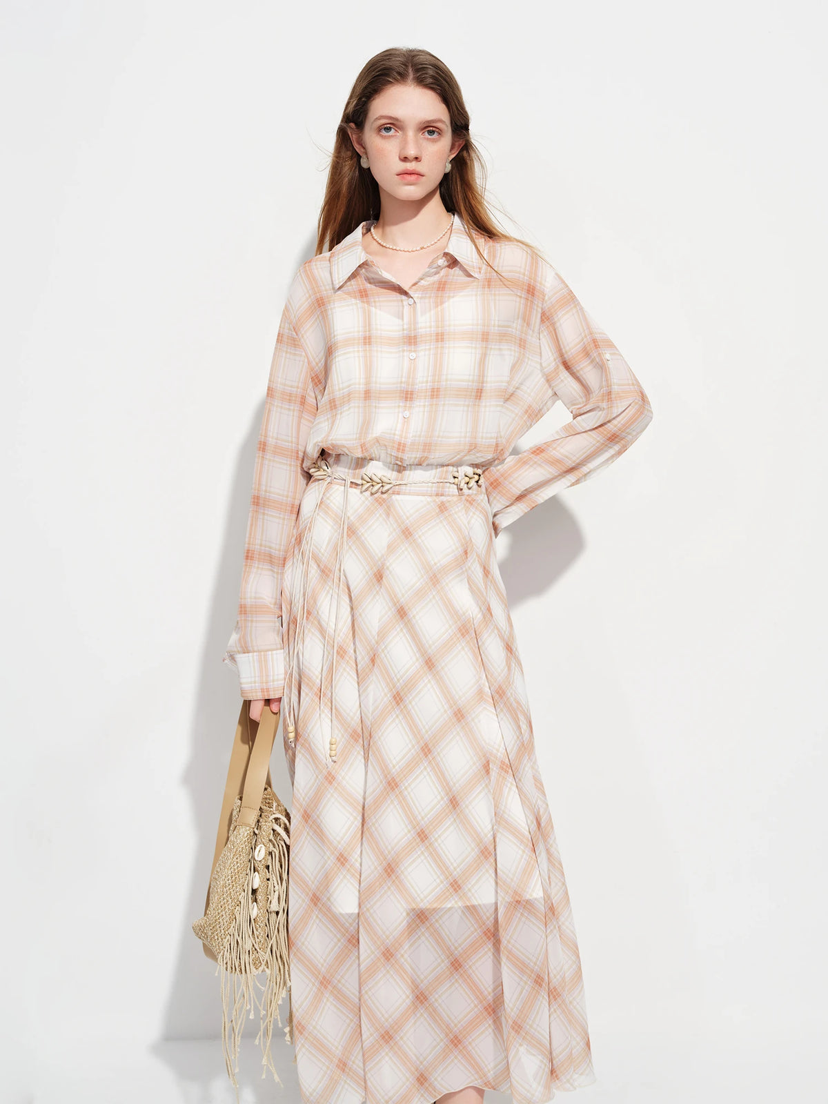FSLE Retro Checkered Elegant Commuter Dress for Women Spring 2026 New Arrival Quick-Drying Easy-Care WIth Inner camisole Dress