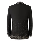 Men Black Double Breasted Tuxedo Suit 2 Pieces Silver Embroidery Rhinestone Shawl Lapel Slim Fit Jacket Pants Set Wedding Groom Blazer For Party Prom