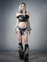 original design y3k future printing removable mesh silver sleeve two ways summer shirt halter neck black punk gothic tshirt Tee