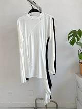[EAM] Women White Irregular Hem Elegant Long Slim T-shirt New Round Neck Long Sleeve Fashion Tide Spring Autumn 2026 1DJ0097