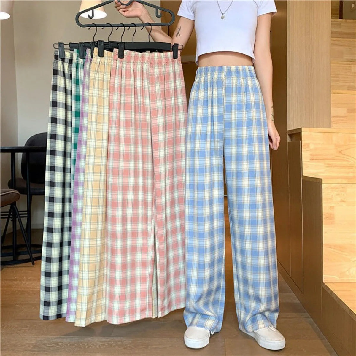 Ins Trendy Korean Style Women Ice Silk Straight Pants, Spring Autumn New Draped Slim All-Match Student Commute Trousers