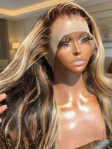 Body Wave 13x4 Hd Transparent Lace Front Wig Colored Highlight Human