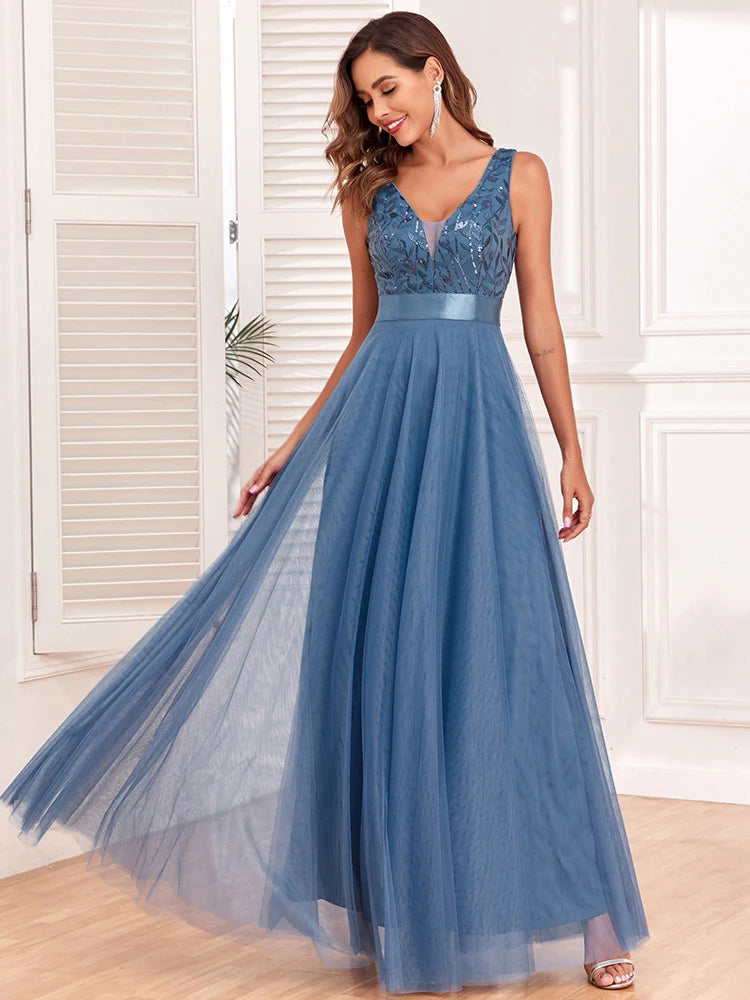 HBLL Sexy Prom Bridesmaid Dresses for Women Elegant Mesh Birthday Evening Party Dress Woman Maxi Sequin Summer Dress Vestidos