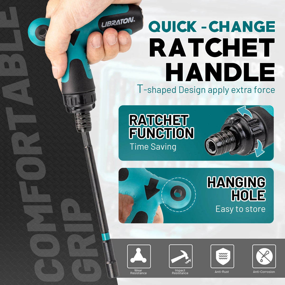 LIBRATON 27PCS Nut Driver Set with Quick-Change Ratchet Handle, Metric & SAE Nut Driver Set 6'',  for Impact Drill, Hand Tool