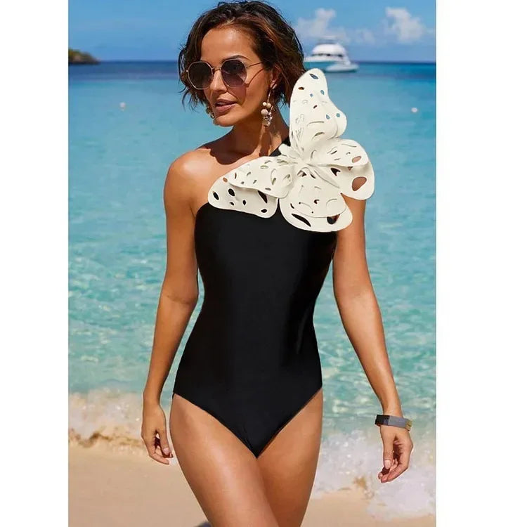 New butterfly decoration one-piece swimsuit set bikini