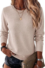 Women's Fashionable Wool Blend Sweater, Long-Sleeved with a Round Neck, Suitable for Business Casual Occasions, Trendy and Stylish.