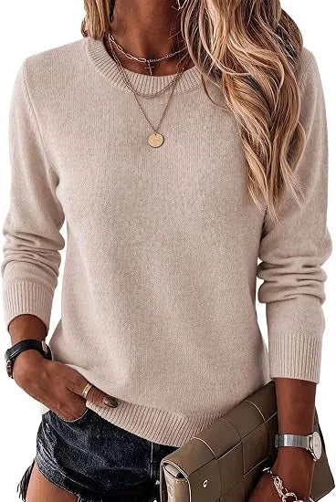 Women's Fashionable Wool Blend Sweater, Long-Sleeved with a Round Neck, Suitable for Business Casual Occasions, Trendy and Stylish.
