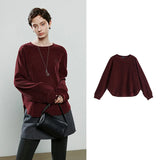 TOYOUTH Women Long-Sleeve T-Shirts 2025 Winter NewAsymmetric Loose Crew Neck Retro Curved Hem Minimalist Top