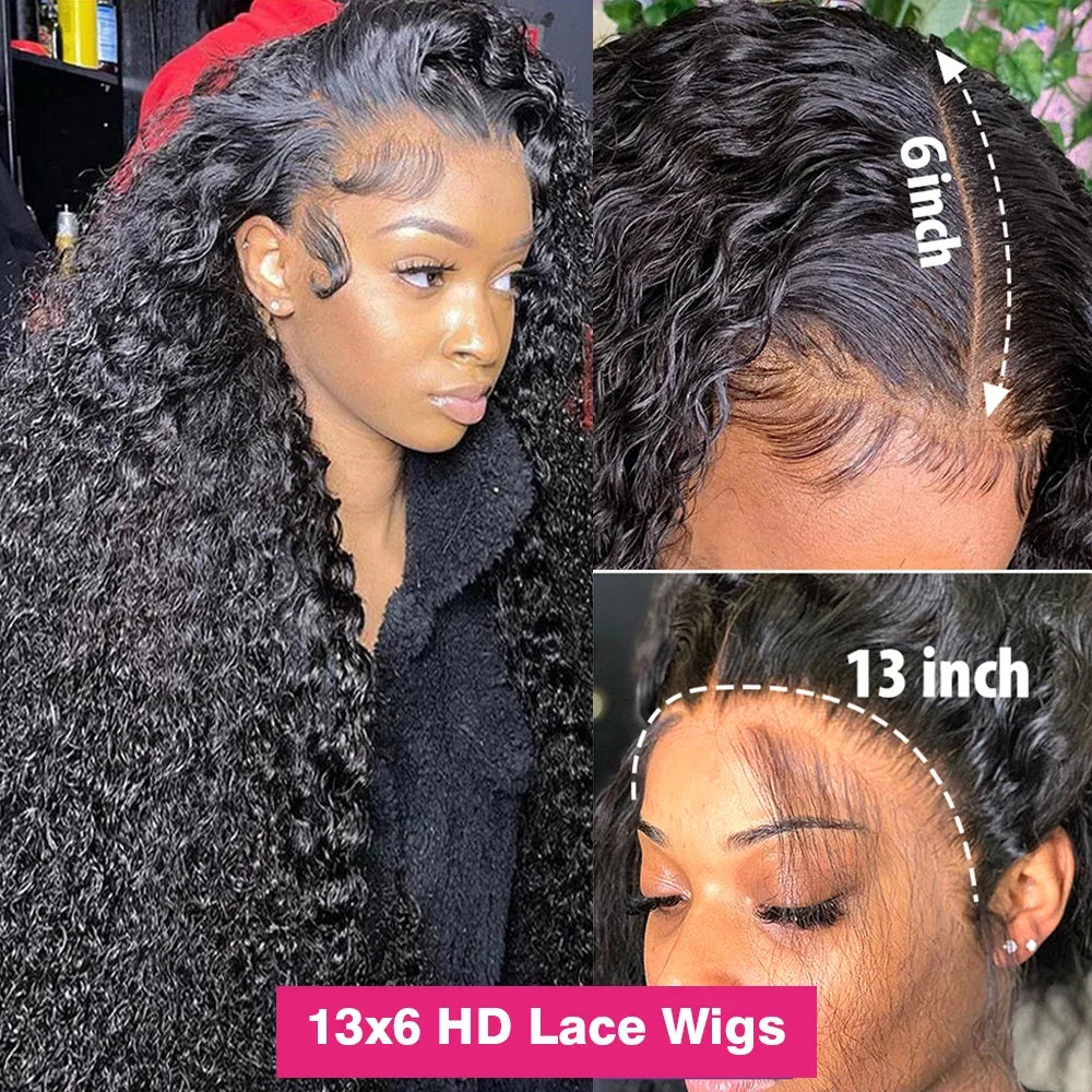 300% Deep Wave Lace Frontal Wig Curly 13x6 HD Lace Front Human Hair Wigs 250% Water Wave Full Human Hair Lace Wigs 30 36 Inch