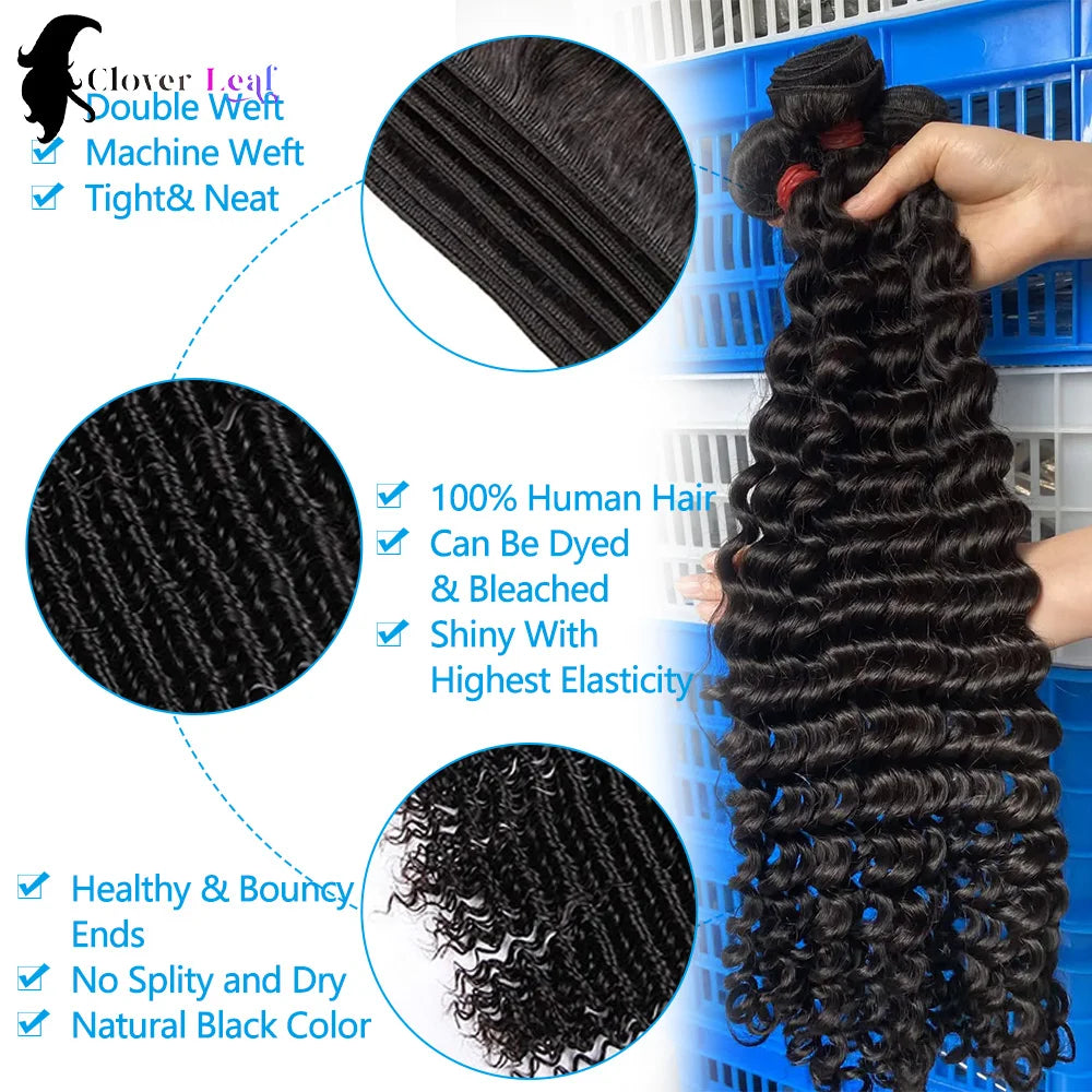 12A Deep Wave Bundles Human Hair Brazilian Remy 30 32 Inch Raw Curly
