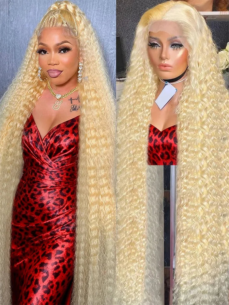 40 Inch Honey Blonde 613 HD Lace Frontal Wig 13x6 Curly Wigs Pre Plucked Brazilian 250% Density Loose Deep Wave Wigs Colored Water Wave Human Hair 13x4 Lace Front Wig For Women