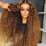 250Density 1B/30 Highlight Deep Wave Frontal Wig 13x6 HD Lace Curly Wigs Water Wave Human Hair Wig 13x4 Highlight Wig Human Hair
