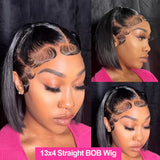 13x4 HD Bone Straight Lace Frontal Human Hair Brazilian Short Bob Wig