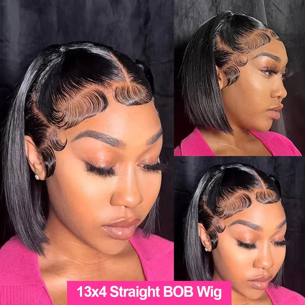 13x4 HD Bone Straight Lace Frontal Human Hair Brazilian Short Bob Wig