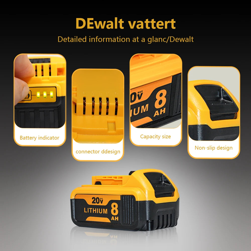 20V MAX 8Ah Battery Pack Compatible with DeWalt DCB200 DCB204 DCB205 DCB206, Lithium Ion Replacement Battery for Cordless Power Tools, 4-Pack