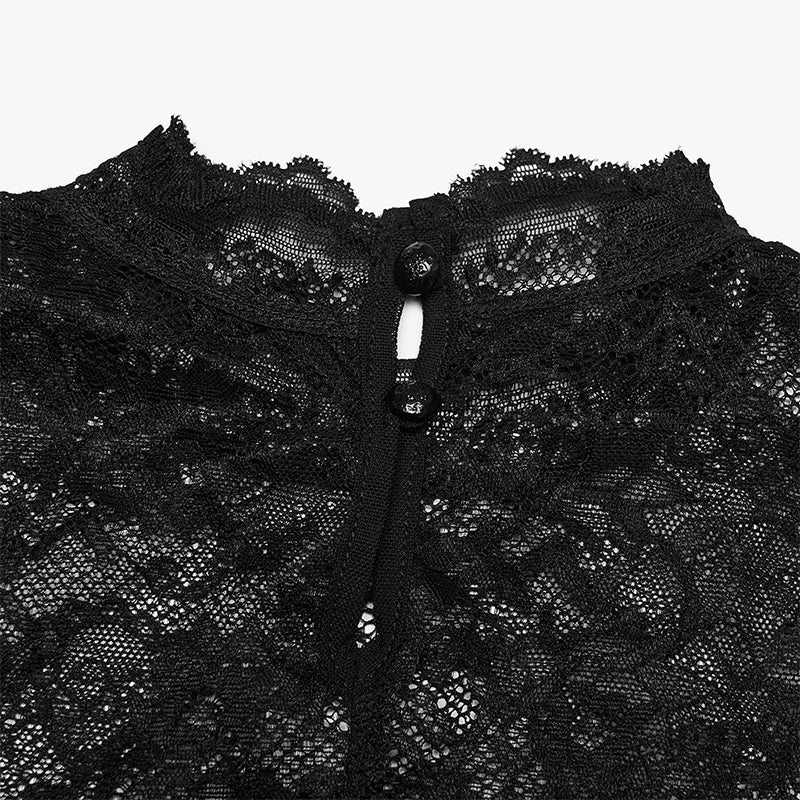 PUNK RAVE Women's Gothic Lace Knitted Elegant Texture Hazy Beauty Short Sleeved T-shirt 3d Small Decal Slim Sexy Tops Summer