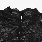 PUNK RAVE Women's Gothic Lace Knitted Elegant Texture Hazy Beauty Short Sleeved T-shirt 3d Small Decal Slim Sexy Tops Summer