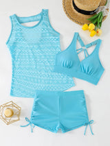 2026 New Swimsuit Lace Mesh Split Tankini Swimsuit Women's Bikini 3-Piece Set