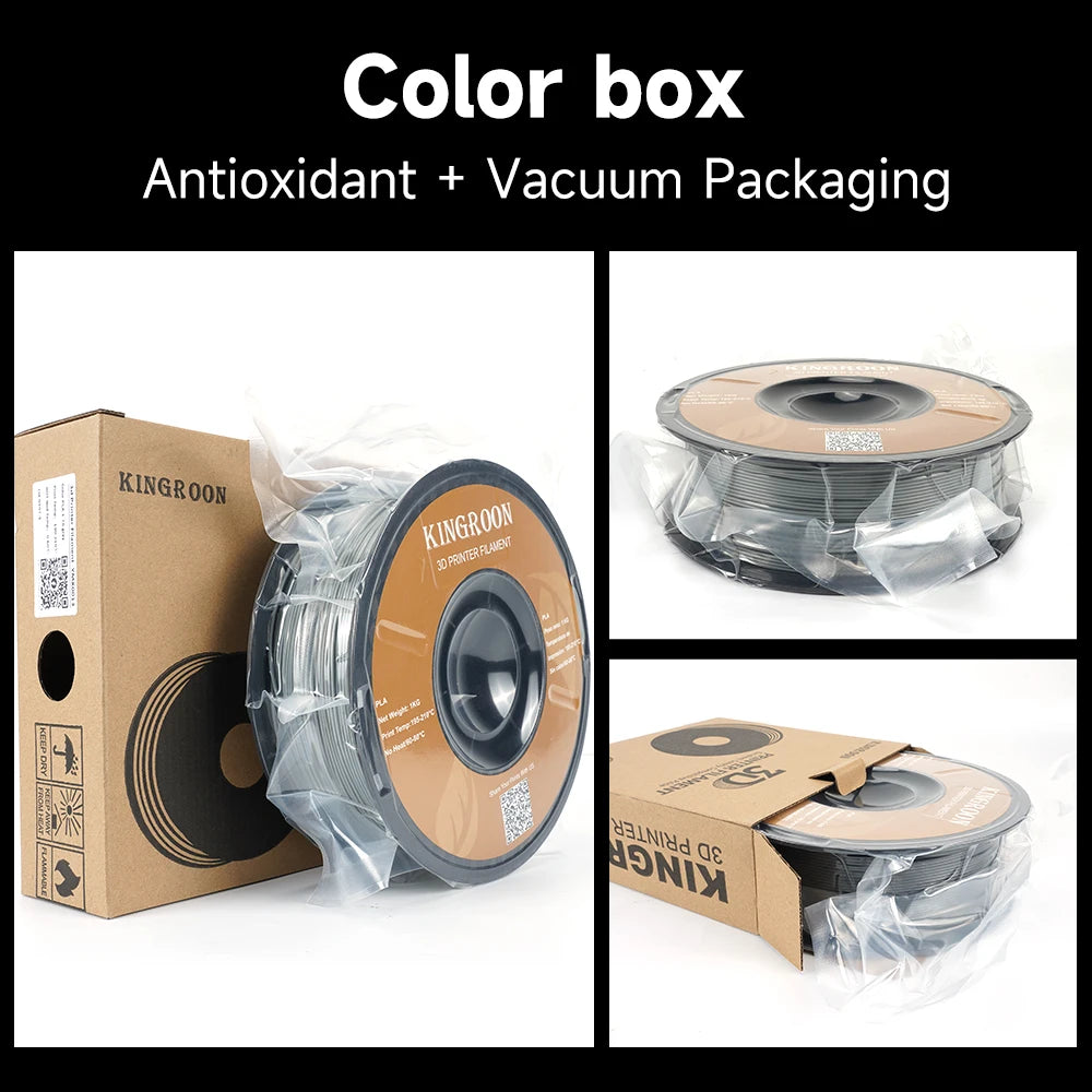 KINGROON 3D Printer Filament PLA PETG TPU ABS 5KG Bundle Black White Gray 1.75mm No bubbles Plastic 5 roll 1kg , Random Spool