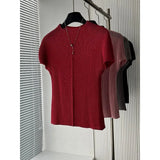 Miyake Pleated T-Shirt 2026 Luxurious Solid Pleats Short Sleeve T-Shirt Summer New Versatile Slim Elegant Round Neck Top Women