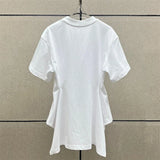 Women's t-shirt New elastic knitted round neck pullover for summer 2026 cotton short sleeved top Waist cinching slim fit corset