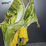 WINYI Pleated Slim High-Fork Dress for Women Fashion Beach Cover-Up Muslim Kaftan Abaya Dubai Luxury Long Evening Gown
