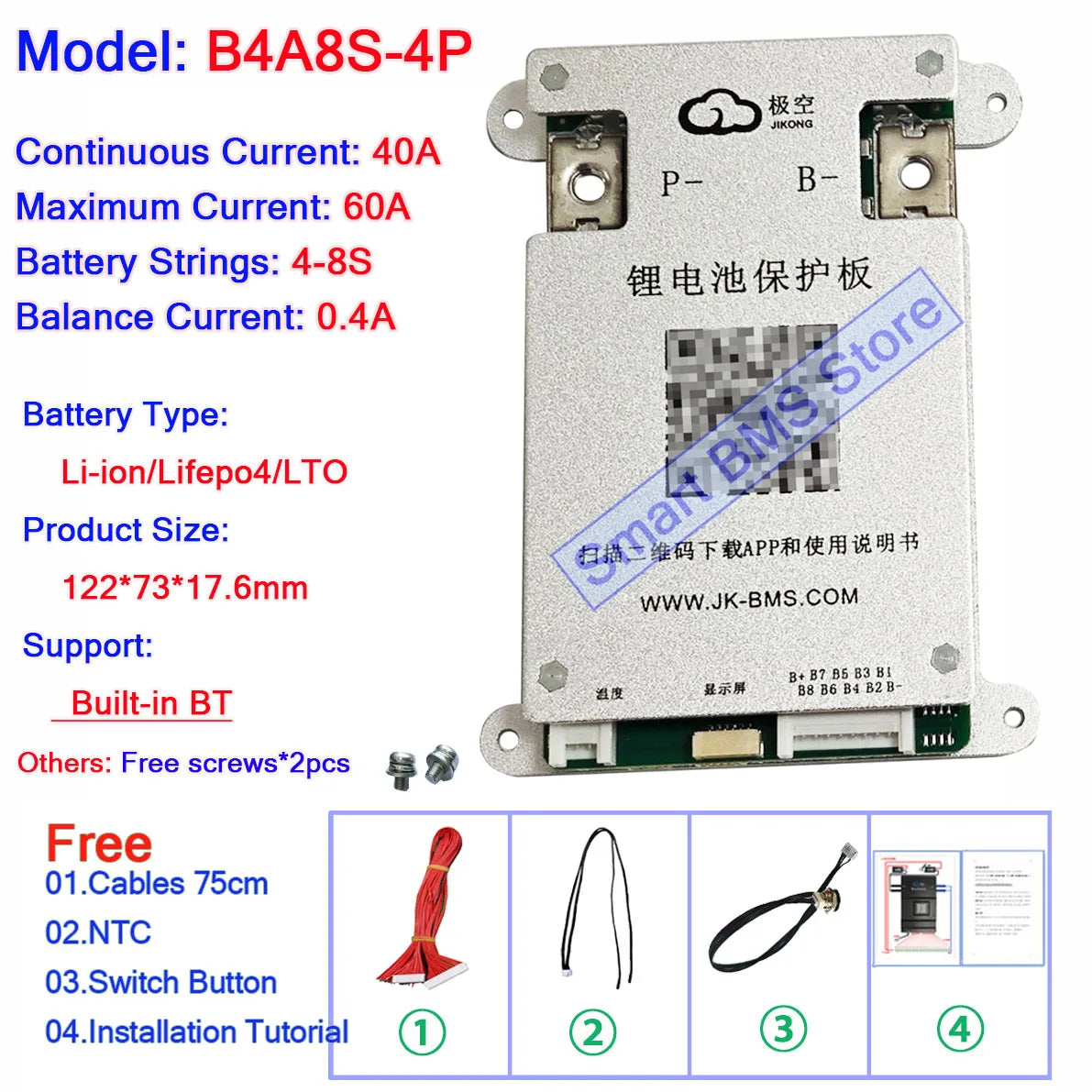 Jikong JK BMS 4s 7s 8s 13s 16s 20s 24s 10s20a 12v 24v 36v 48v 51v 96v 48b 100a 200a Display Seplos Pcb Board Lto Smart Lifepo4