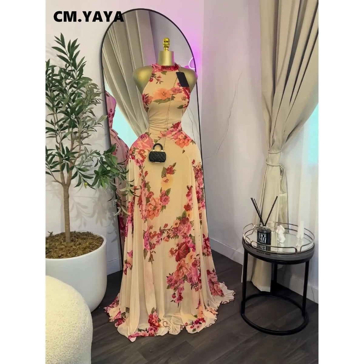 GLCMYAYA 2026 New Women O-neck Sleeveless Floral Print Mermaid Maxi Dress Evening Birthday Beach Sexy Night Party Long Dresses