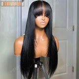 Glueless Wig With Bangs Human Hair 3x1 HD Lace Straight Human Hair Wigs