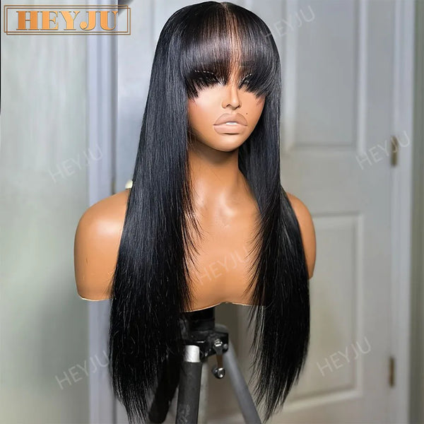 Glueless Wig With Bangs Human Hair 3x1 HD Lace Straight Human Hair Wigs