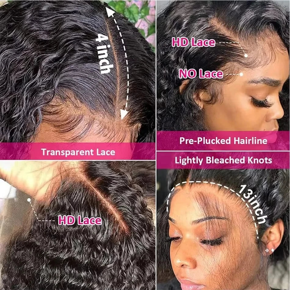13X4 13X6 Water Wave Hd Transparent Lace Front Wigs Deep Wave Lace