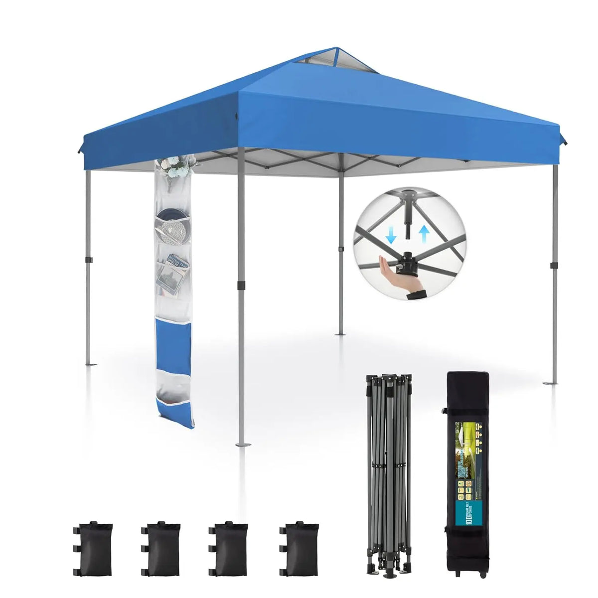 Canopy Tent Pop Up 10x10 ft, One Person Push Set Up Tent, Outdoor Canopies Shelter Heavy Duty Straight Legs, Customized
