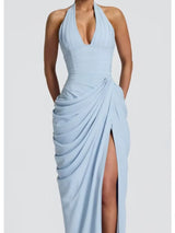Solid Satin Cowl Neck Women's Dress Elegant Sleeveless Ruched Waist Fishtail Bodycon Lady Vestido 2026 Summer Party Dresses