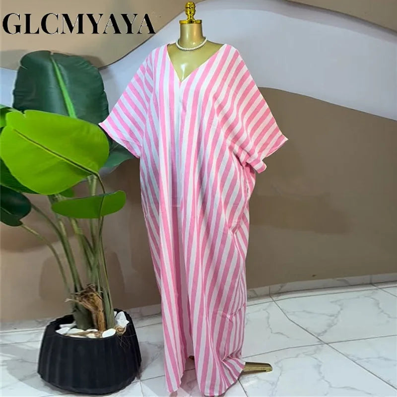 GLCMYAYA 2026 Fall Holiday Half Batwing Sleeve Striped Print Loose Long Dress Street Women Party Vestidos Maxi Dresses Vestidos