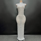 Elegant Luxury Crystal Party Dress Birthday Celebration Dress Bride Diamond Long Prom Dress Mother Formal Grand Party Dress