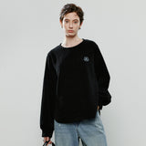TOYOUTH Women Long-Sleeve T-Shirts 2025 Winter NewAsymmetric Loose Crew Neck Retro Curved Hem Minimalist Top