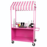 Mobile Food Display Stand with Lockable Wheels Vending Stand Kiosk Display Trolley with Canopy for Shopping Malls Events Streets