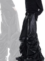 Mauroicardi Spring Autumn Cool Long Baggy Black Soft Pu Leather Wide Leg Stacked Pants Men Mens Designer Clothes Streetwear 2025