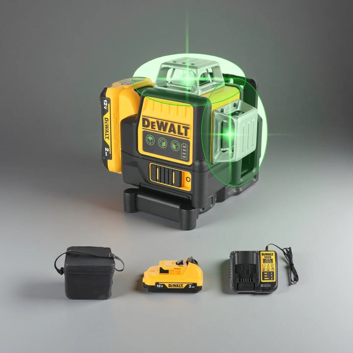 DEWALT DW089LG Laser Level 12-Line 3-Sides 360-Degree Vertical Horizontal Line Laser Tool Battery-Powered 12V