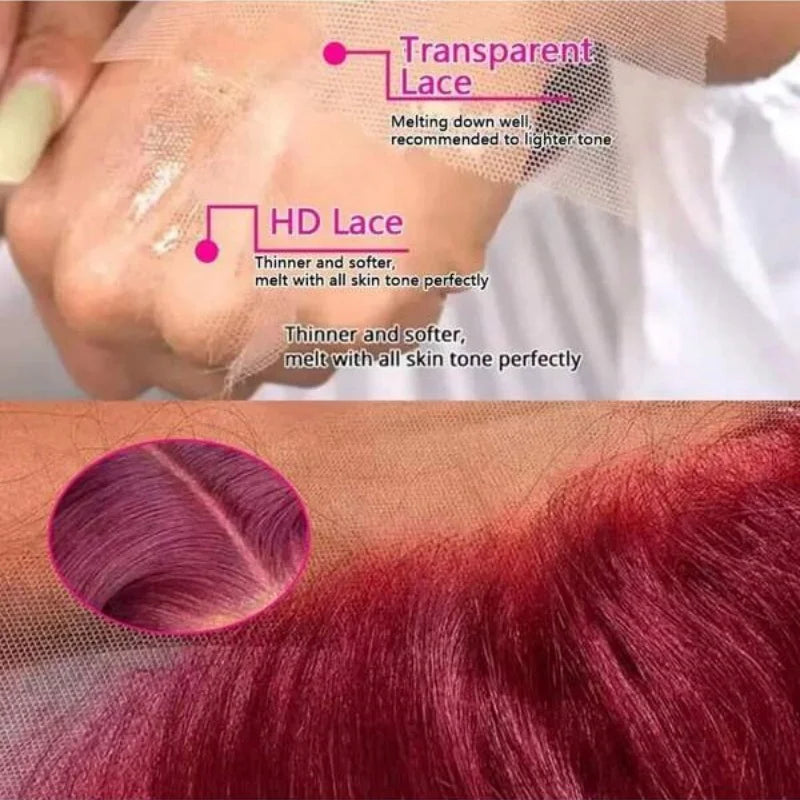 Deep Curly Wigs Human Hair 99J Burgundy 13x4 HD Transparent Lace Front Human Hair Wig Pre Plucked With Baby Hair 16-34 Inch Long