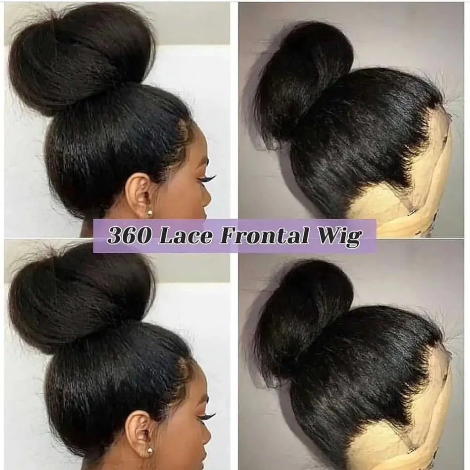 Kinky Straight Human Hair Wigs 360 Lace Front Wig Invisible Strap HD Pre