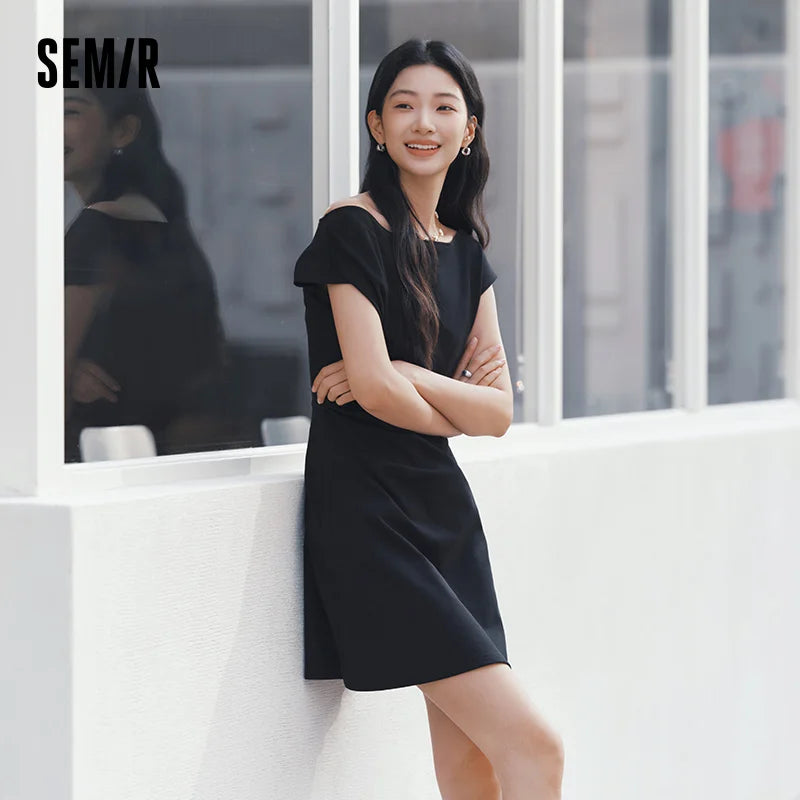 Semir Women Dress One Shoulder Oblique Neck Waist Pleated Solid Cool Feeling Mini 2026 Summer Minimalist Temperament Fashion Top