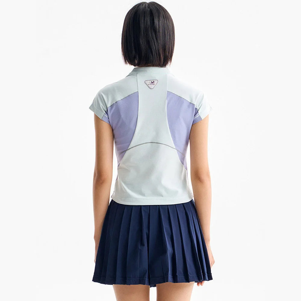 Spring Summer Sweet Girl Semi Zip Outdoor Sport Short T Shirt Women Quick Dry Slim Fit Fitness Running T-shirt Top